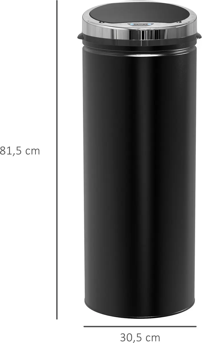Homcom Sensor Afvalbak 50L - 30,5x30,5x81,5cm - Zwart