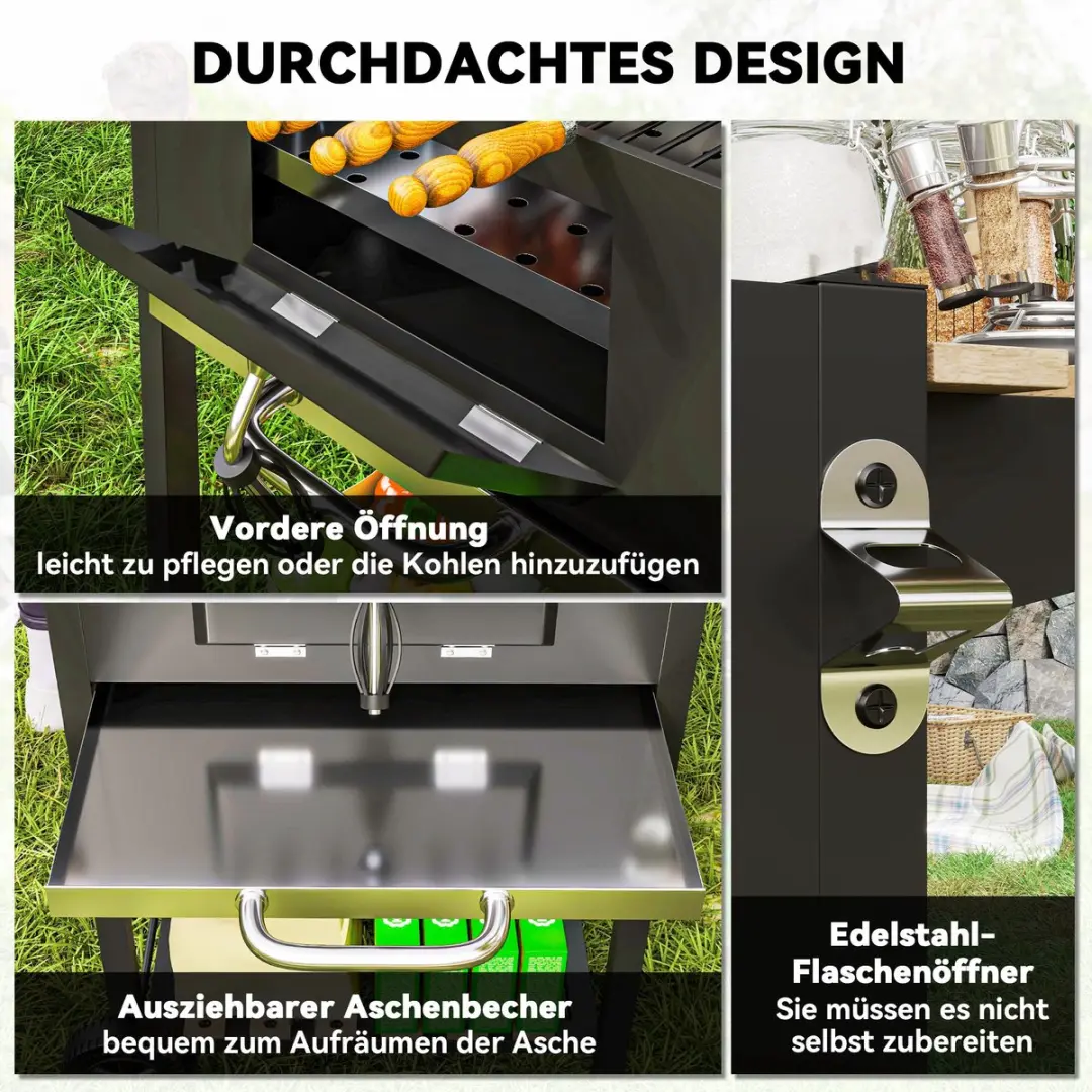 Outsunny Houtskoolbarbecue 112L - 6 Hamburgers - Zwart