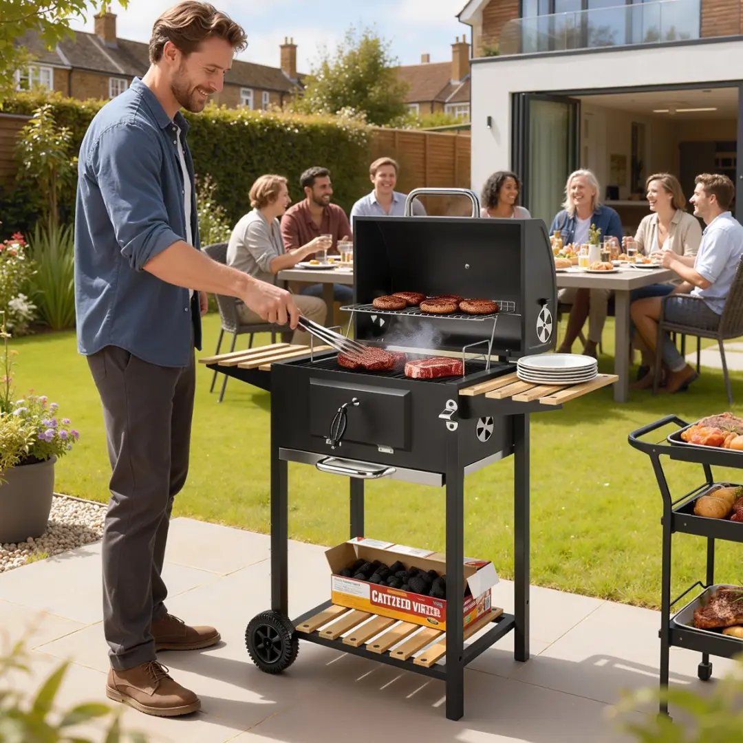 Outsunny Houtskoolbarbecue 112L - 6 Hamburgers - Zwart