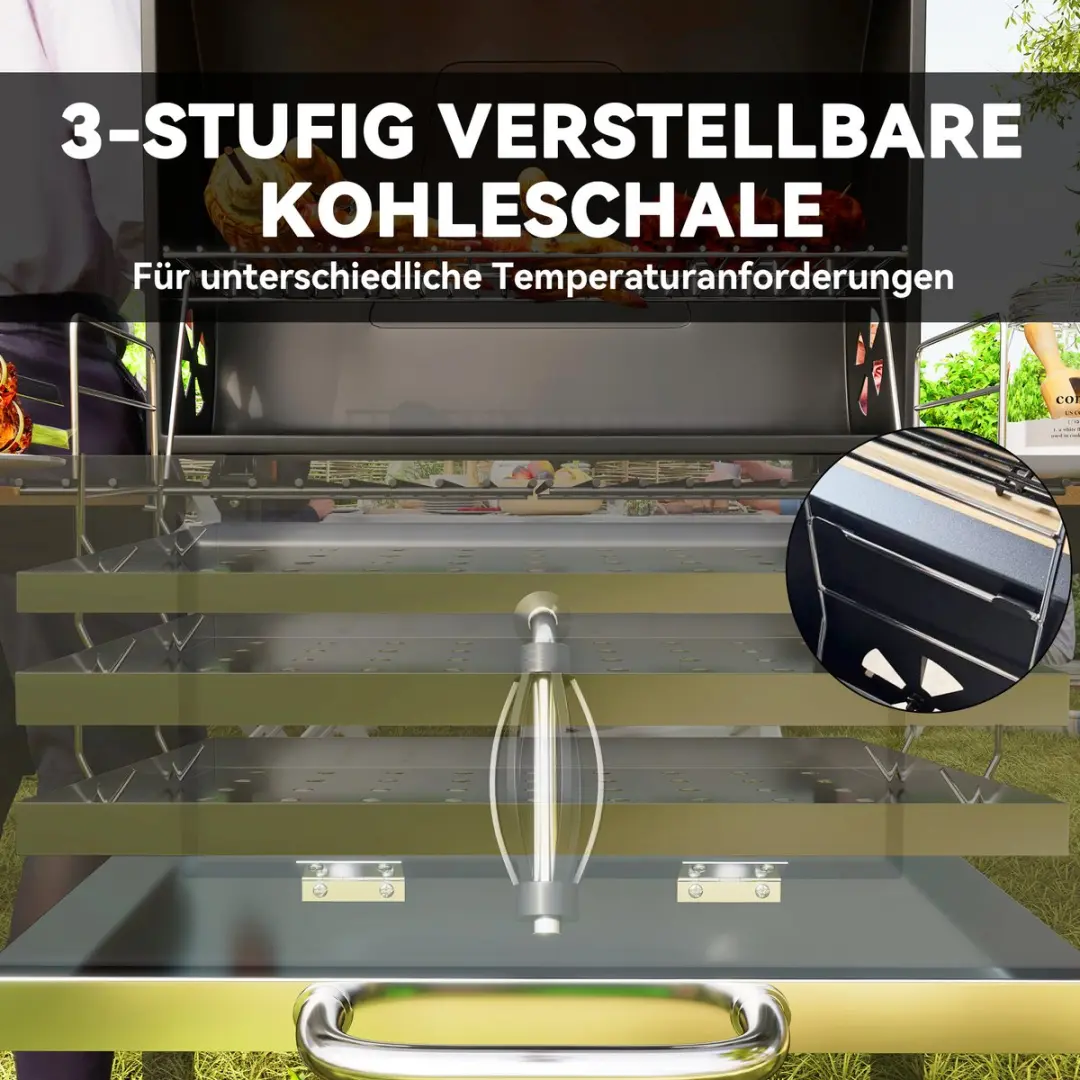 Outsunny Houtskoolbarbecue 112L - 6 Hamburgers - Zwart - afbeelding 6 van 6