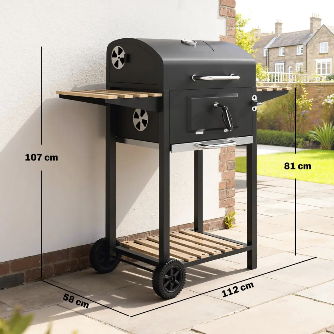 Outsunny Houtskoolbarbecue 112L - 6 Hamburgers - Zwart
