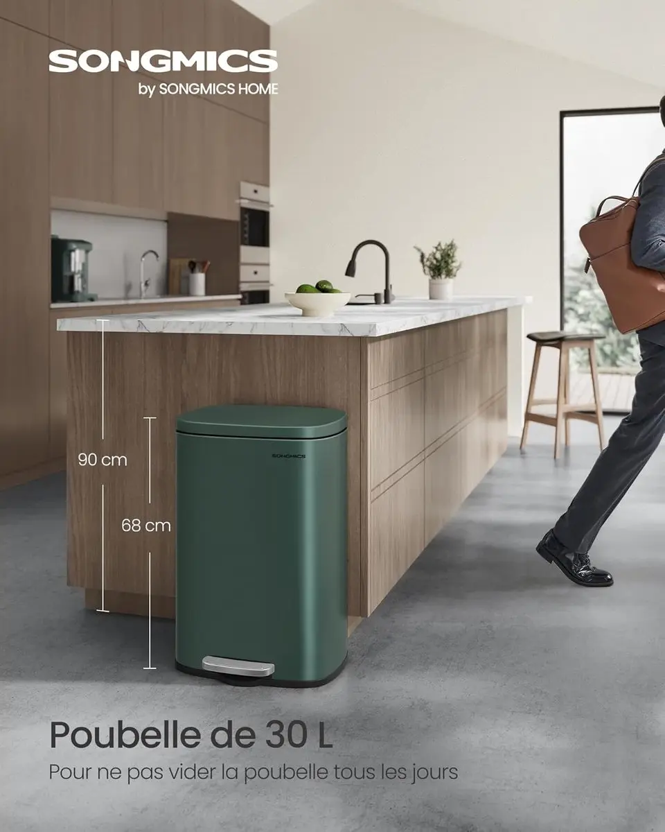 Songmics Keukenprullenbak LTB050C02 50L - Pedaal - Zacht sluitend - Retro groen
