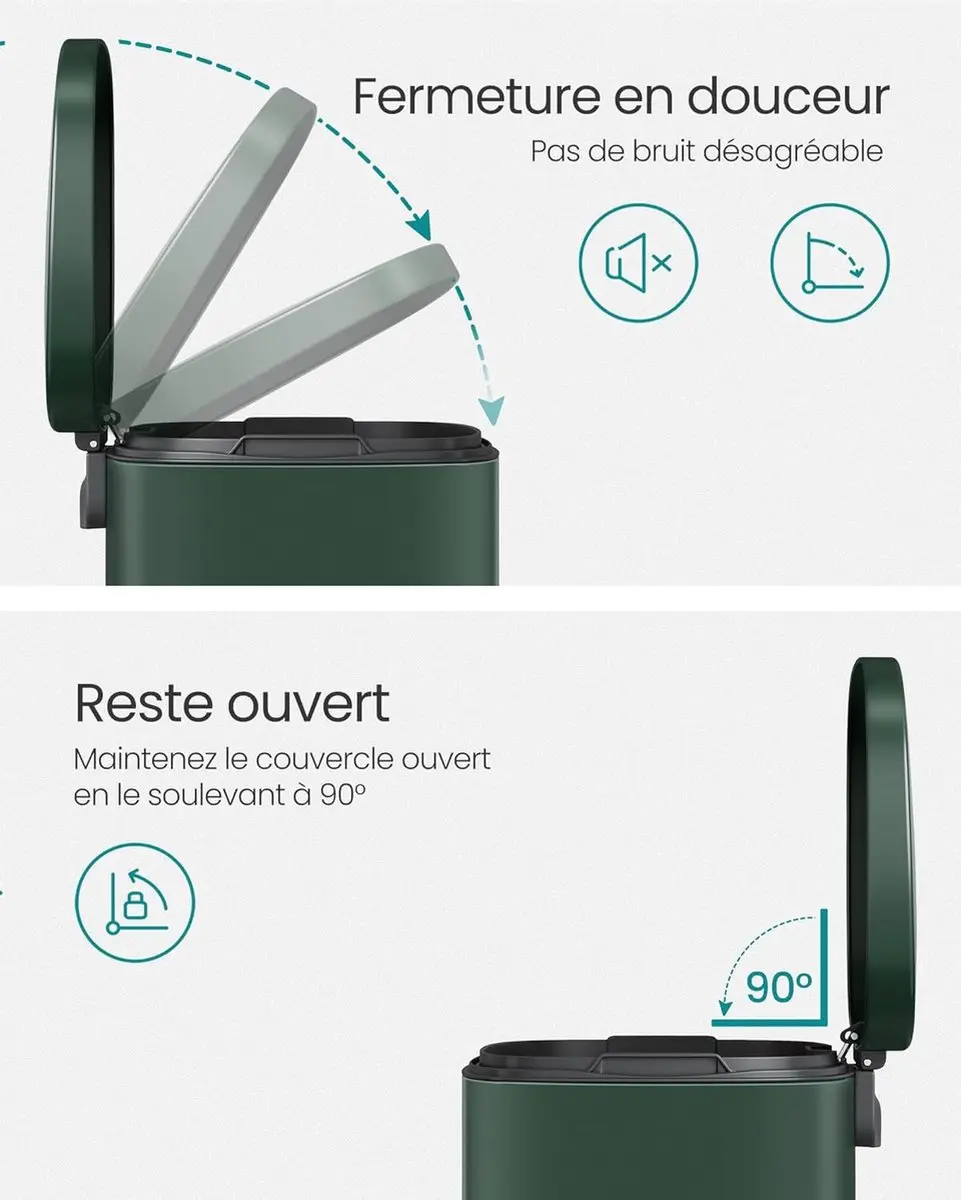 Songmics Keukenprullenbak LTB050C02 50L - Pedaal - Zacht sluitend - Retro groen