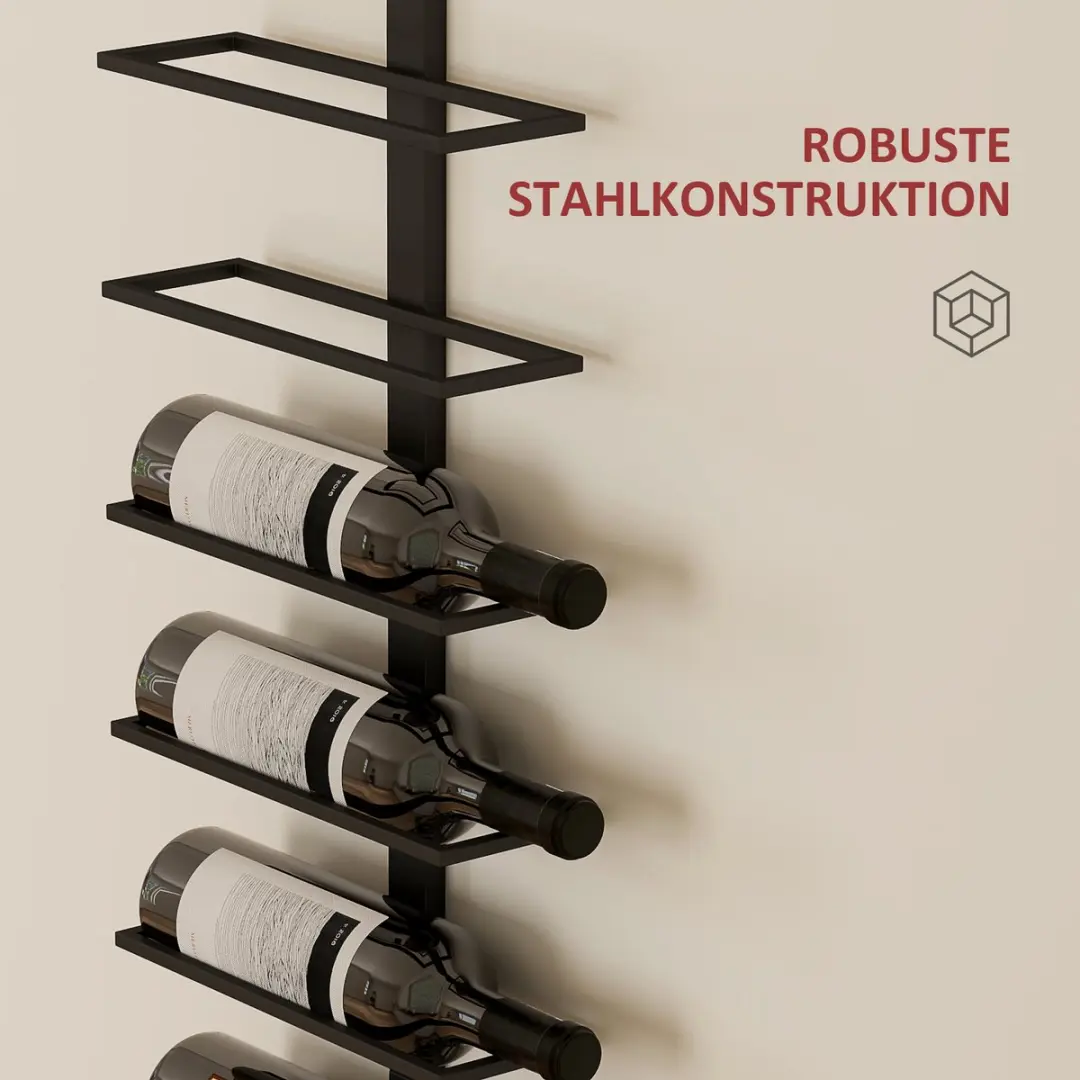 Homcom Wijnrek 10 Flessen - 27x10x116cm - Zwart - afbeelding 6 van 6