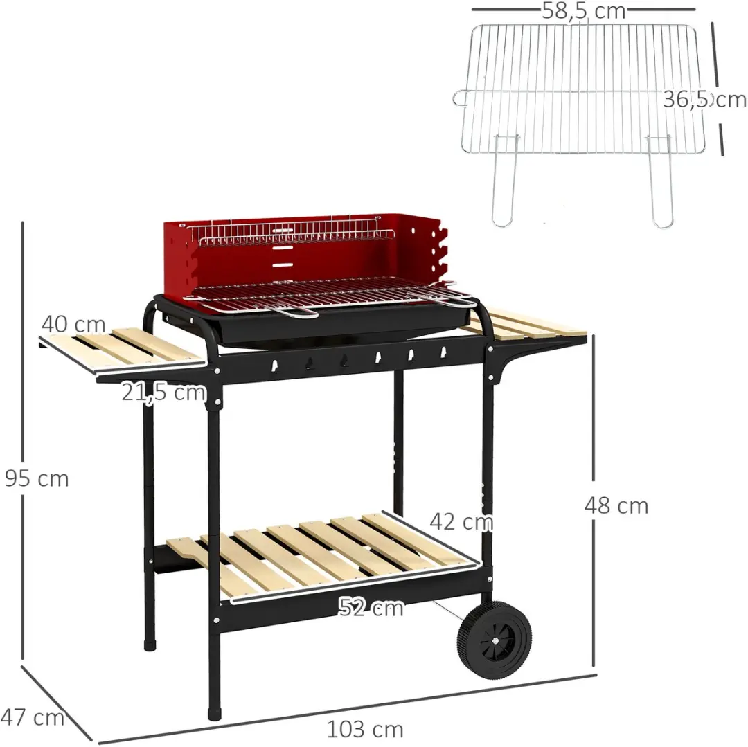 Outsunny Houtskoolgrill - 103x47x95cm - 12 Burgers - Rood - afbeelding 6 van 6