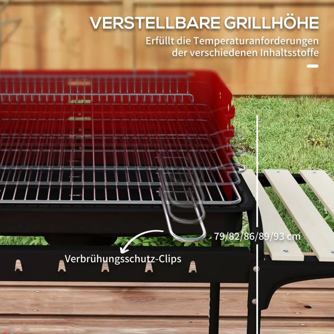 Outsunny Houtskoolgrill - 103x47x95cm - 12 Burgers - Rood