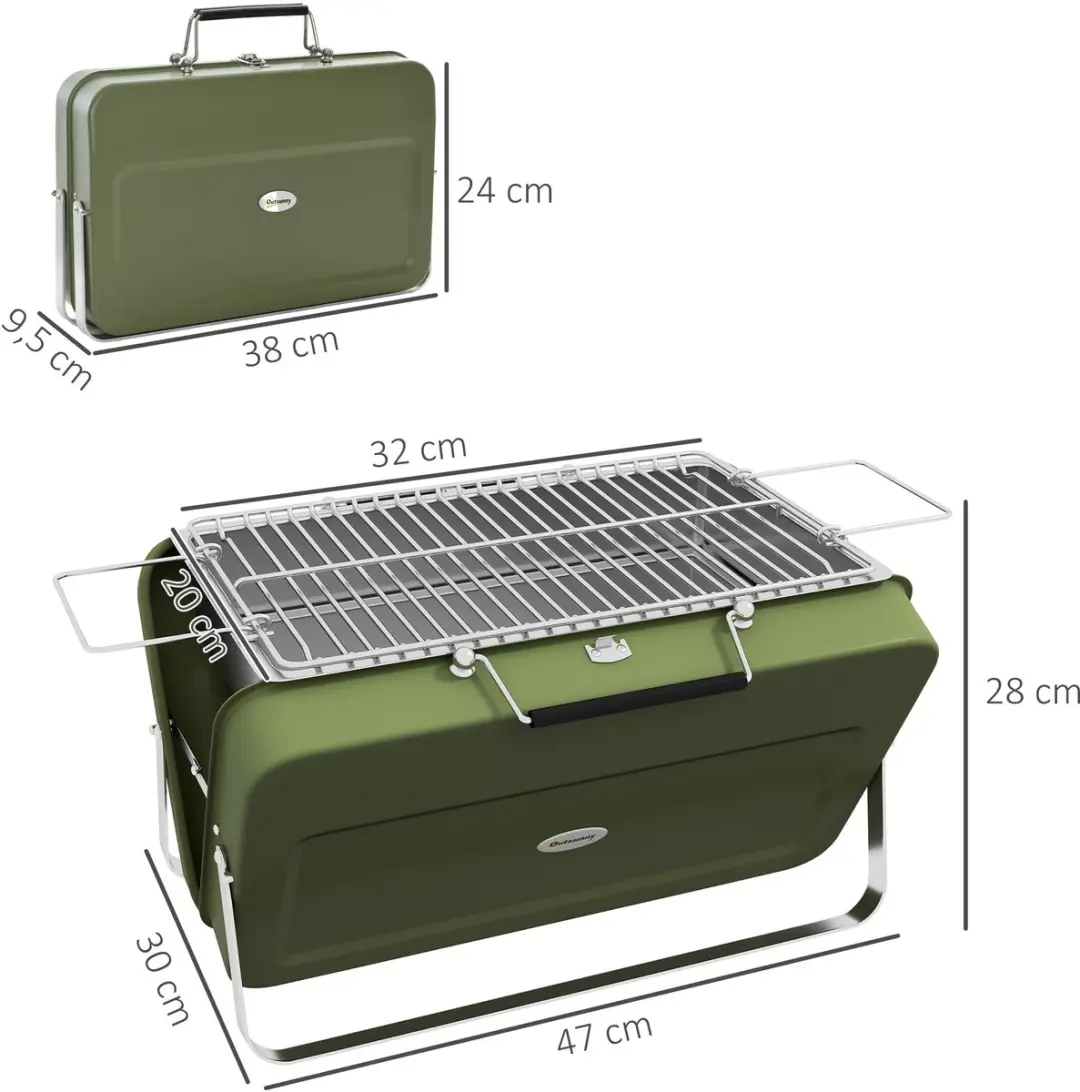 Outsunny Tischgrill 47x30x28cm - 32cm Rooster - Groen