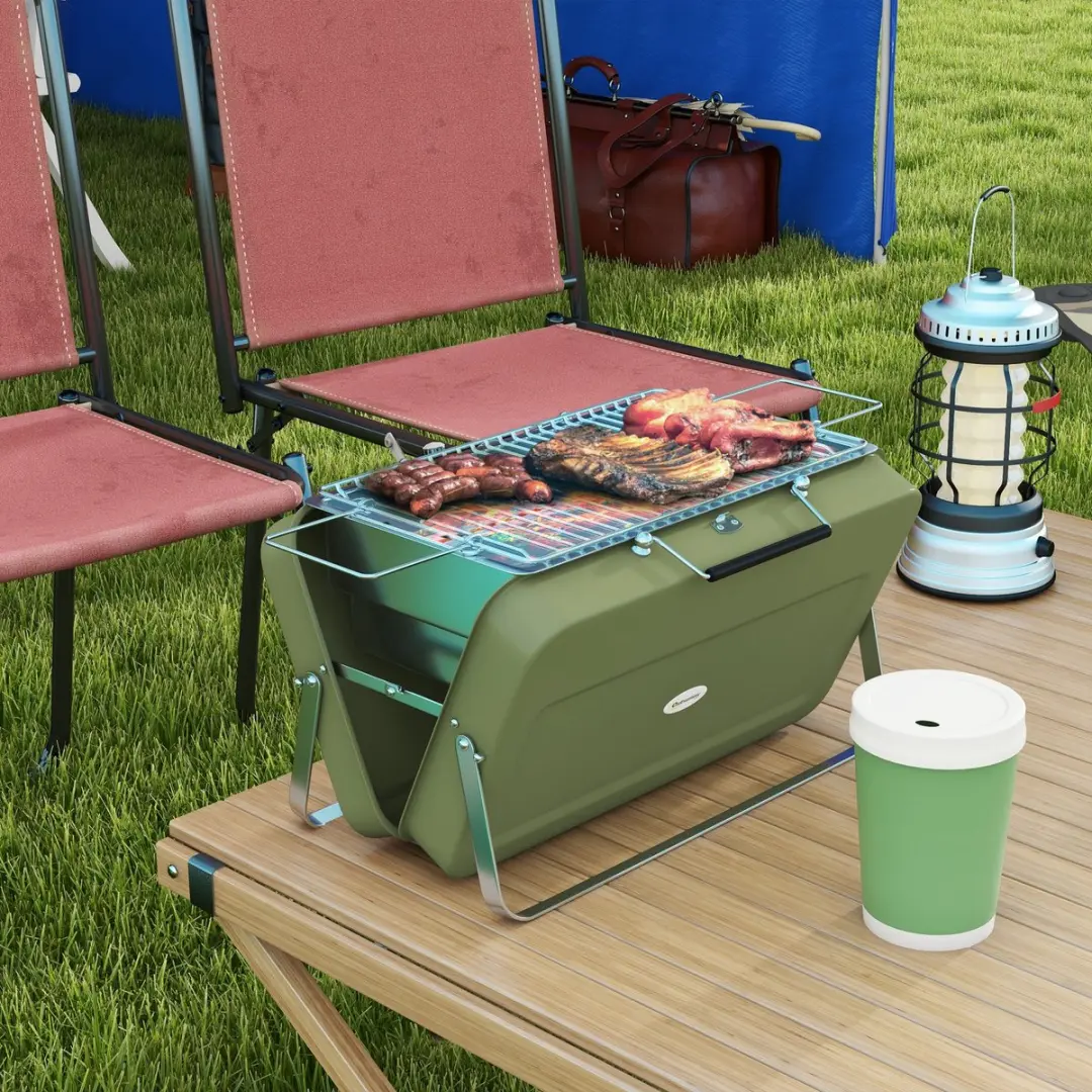 Outsunny Tischgrill 47x30x28cm - 32cm Rooster - Groen