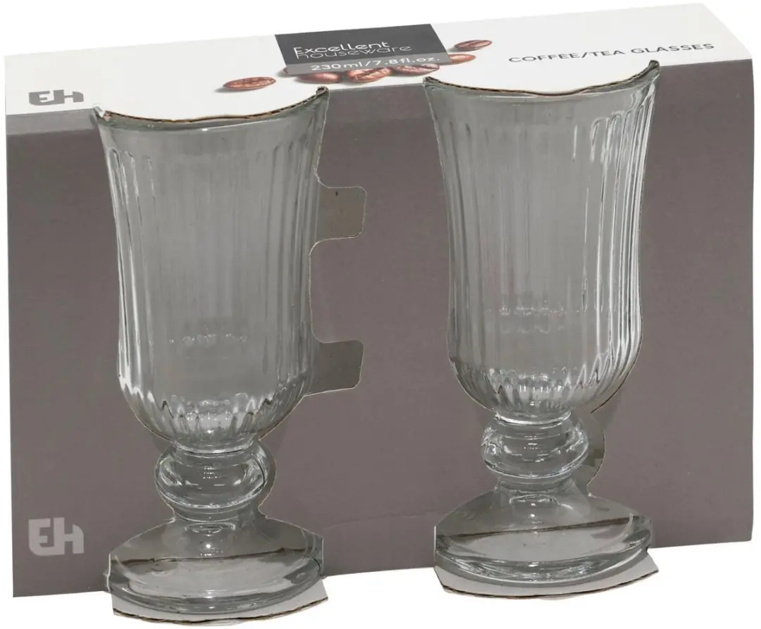 Excellent Houseware Koffie/Theeglas 230ml - 2 Stuks - Streep Motief