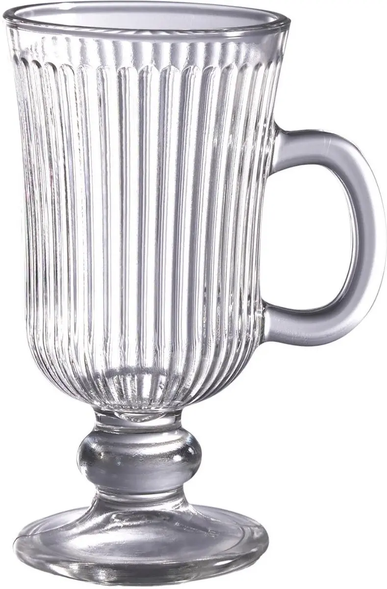 Excellent Houseware Koffie/Theeglas 230ml - 2 Stuks - Streep Motief