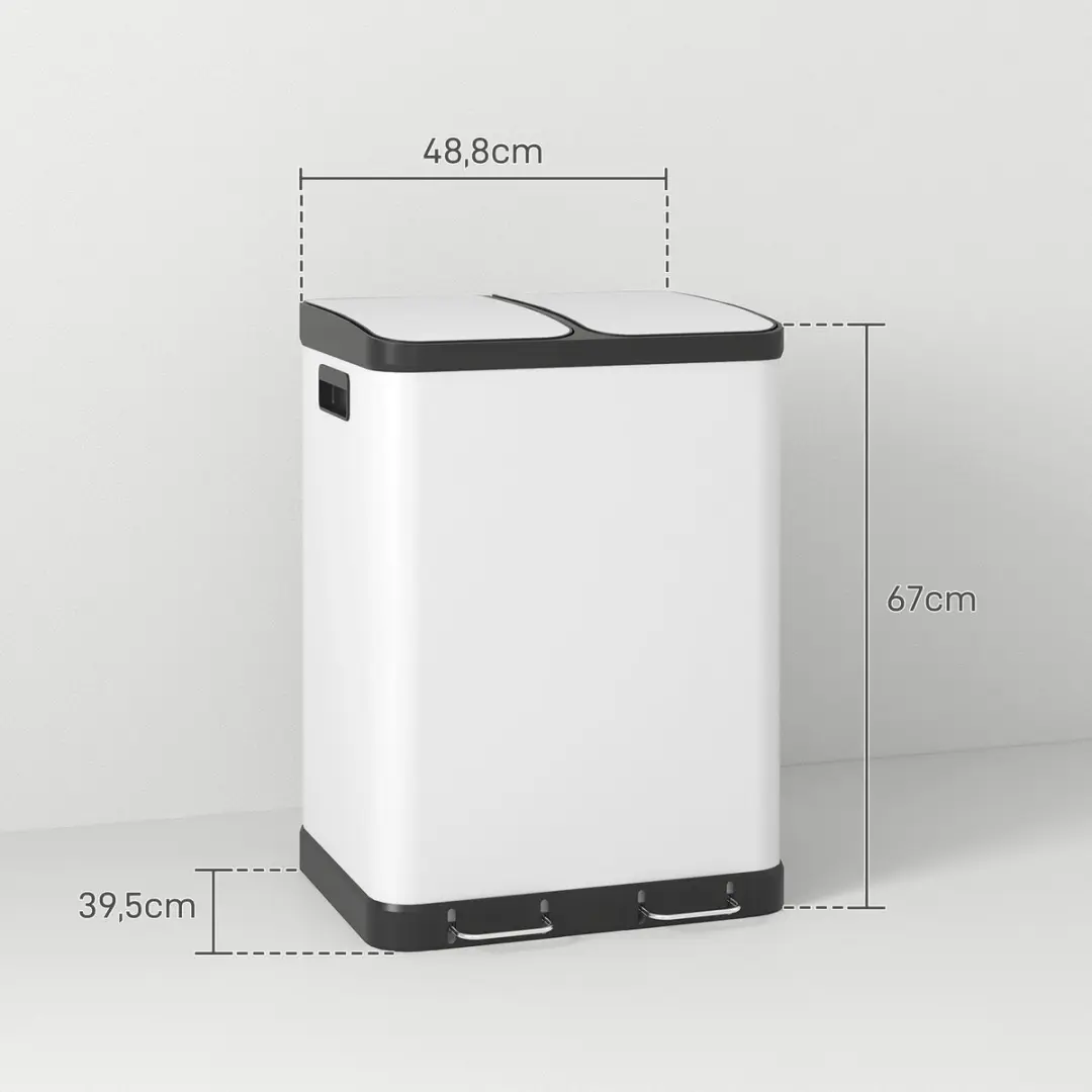 Homcom Dubbele Afvalbak 60L - Pedaal - Grijs