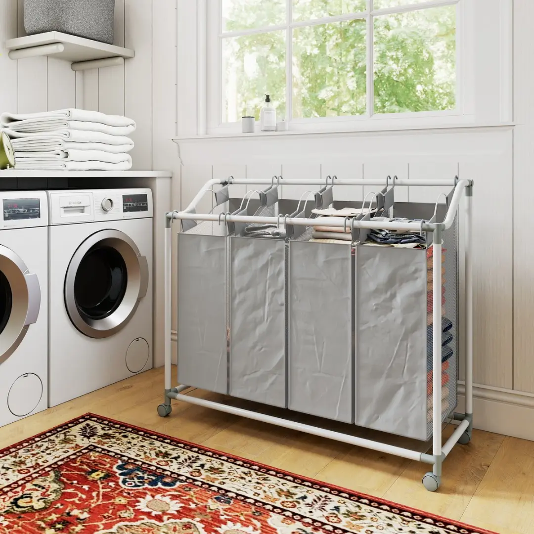 Homcom Wasmand met 4 vakken 160L - Grijs
