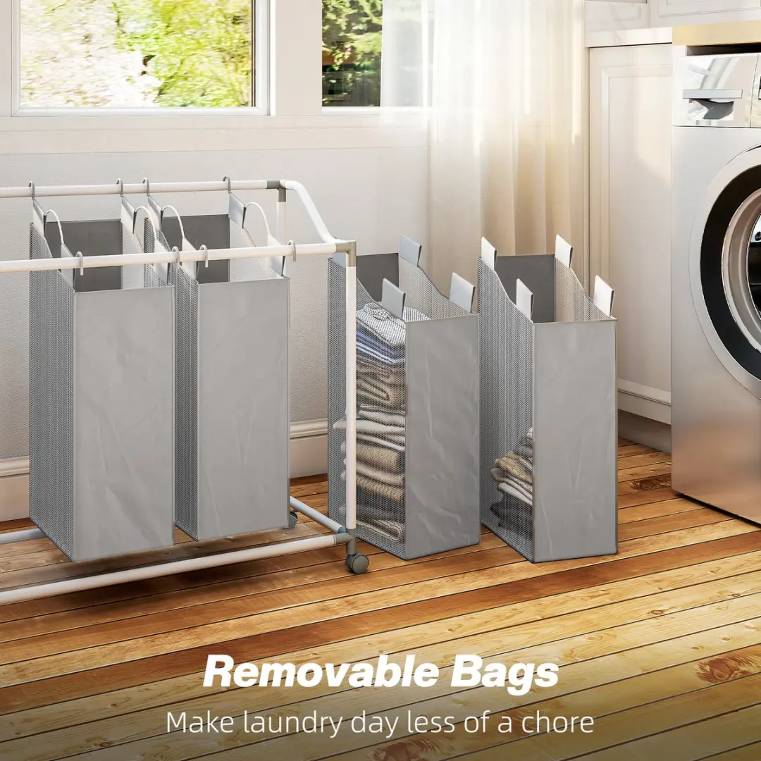 Homcom Wasmand met 4 vakken 160L - Grijs