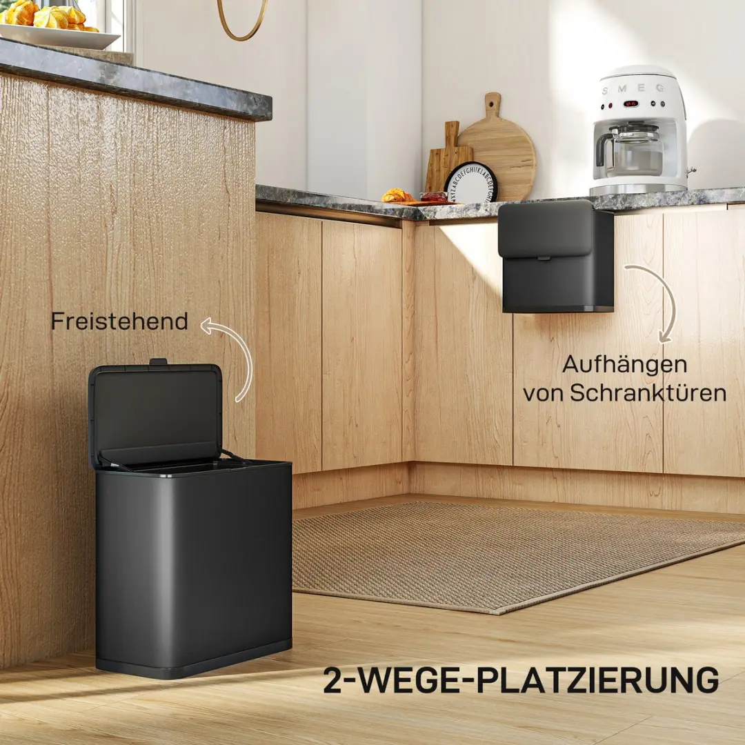 Homcom Prullenbak Roestvrij staal 30x17x30cm - 8L - Zwart