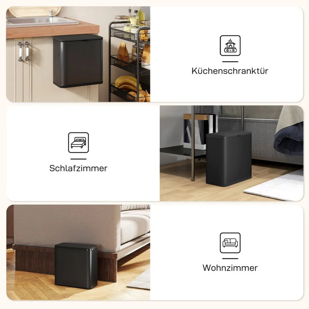 Homcom Prullenbak Roestvrij staal 30x17x30cm - 8L - Zwart