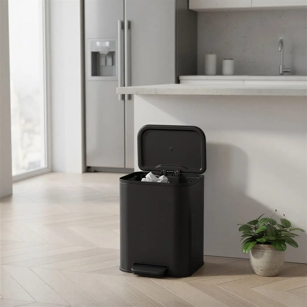 Songmics Pedaalprullenbak 20L - Zwart - 15 Vuilniszakken