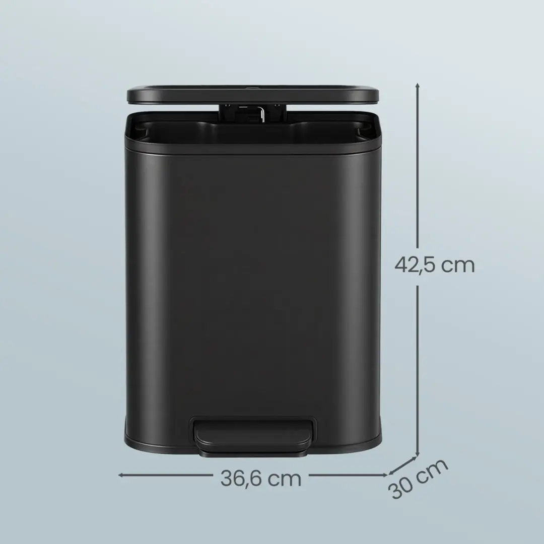 Songmics Pedaalprullenbak 20L - Zwart - 15 Vuilniszakken