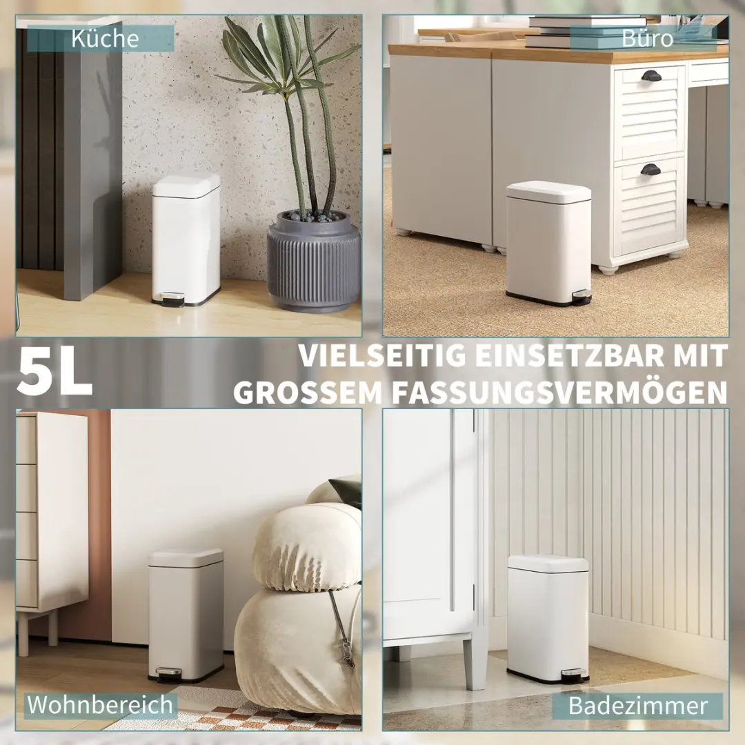 Homcom Pedaalemmer 5L - Wit - afbeelding 6 van 6