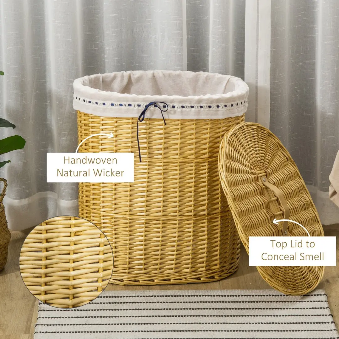 Homcom Rieten Wasmand met Deksel - Natuur - afbeelding 6 van 6