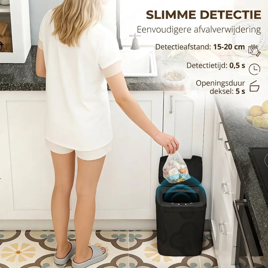 Homcom Sensor Afvalbak 15L - Handenvrij Zwart