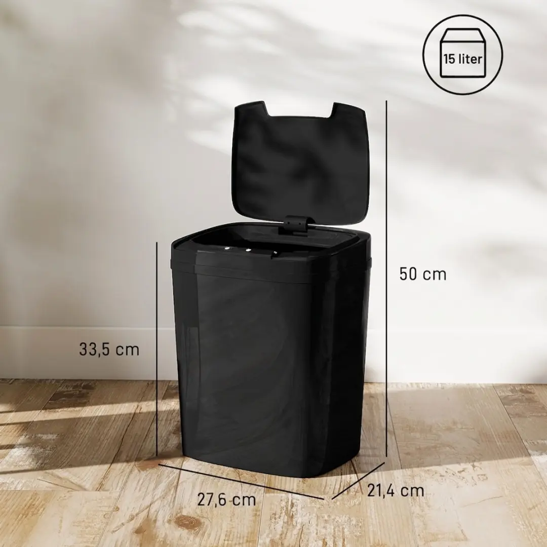 Homcom Sensor Afvalbak 15L - Handenvrij Zwart