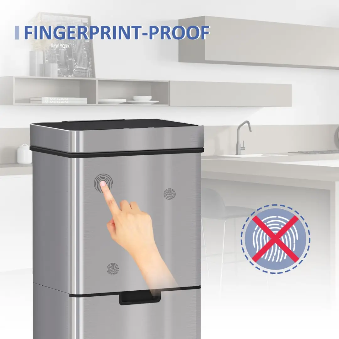 Homcom Sensor Prullenbak 72L - 3 Vakken Zilver