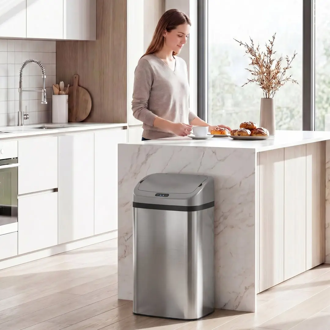 Homcom Sensorafvalbak 48L - 33x25x69cm Zilver