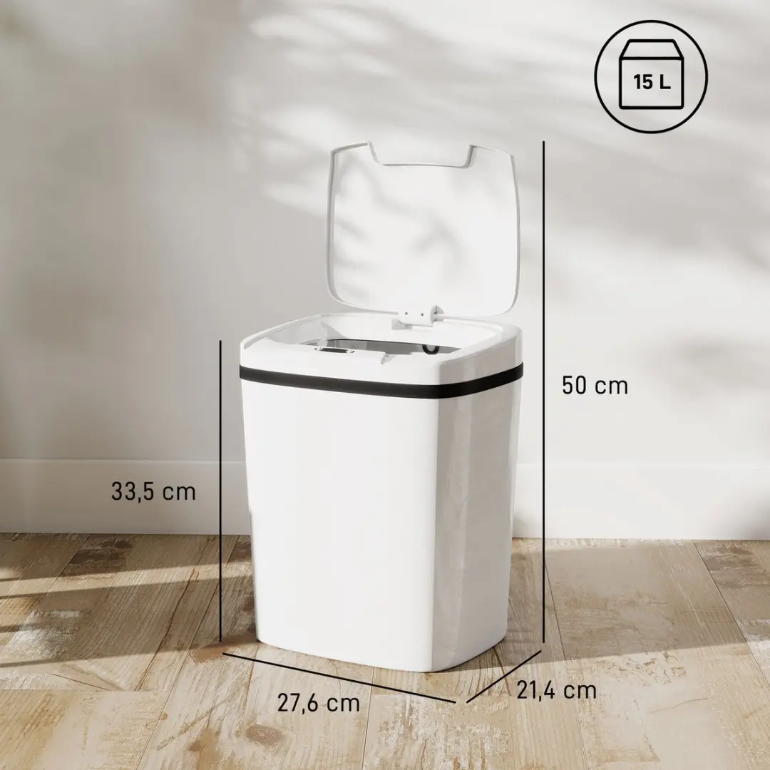 Homcom Sensor Prullenbak 15L - Wit