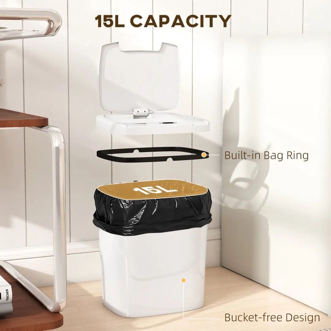 Homcom Sensor Prullenbak 15L - Wit