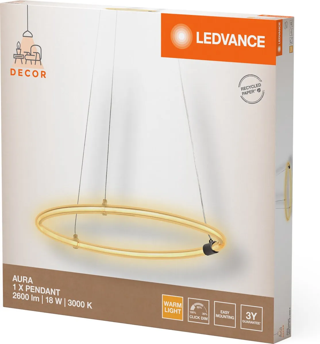 LEDVANCE Decor Aura Hanglamp 18W 2000lm - Donkergrijs - afbeelding 6 van 6