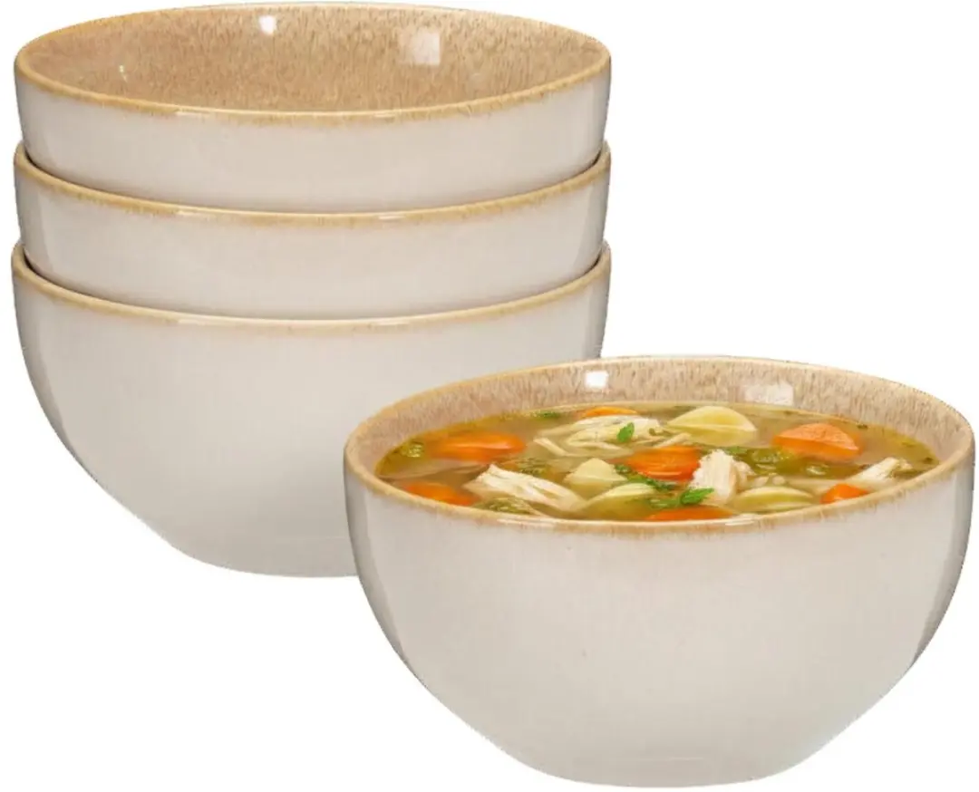 Excellent Houseware Kenji Soepkommen - 4 Stuks - 580ml - Beige