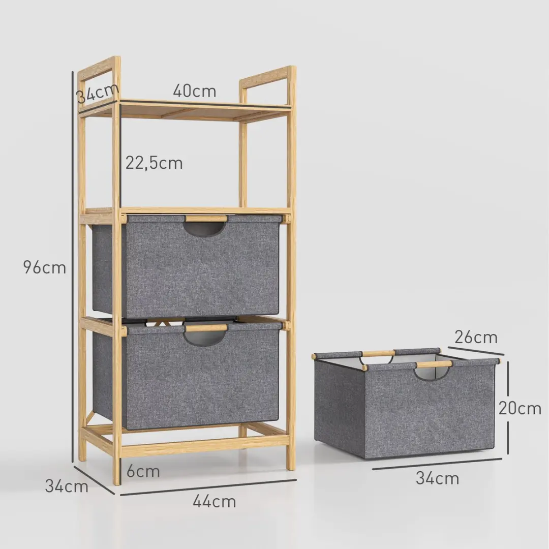 Homcom Wäschekorb 2 Vakken - 44x34x96cm Naturhout - afbeelding 6 van 6