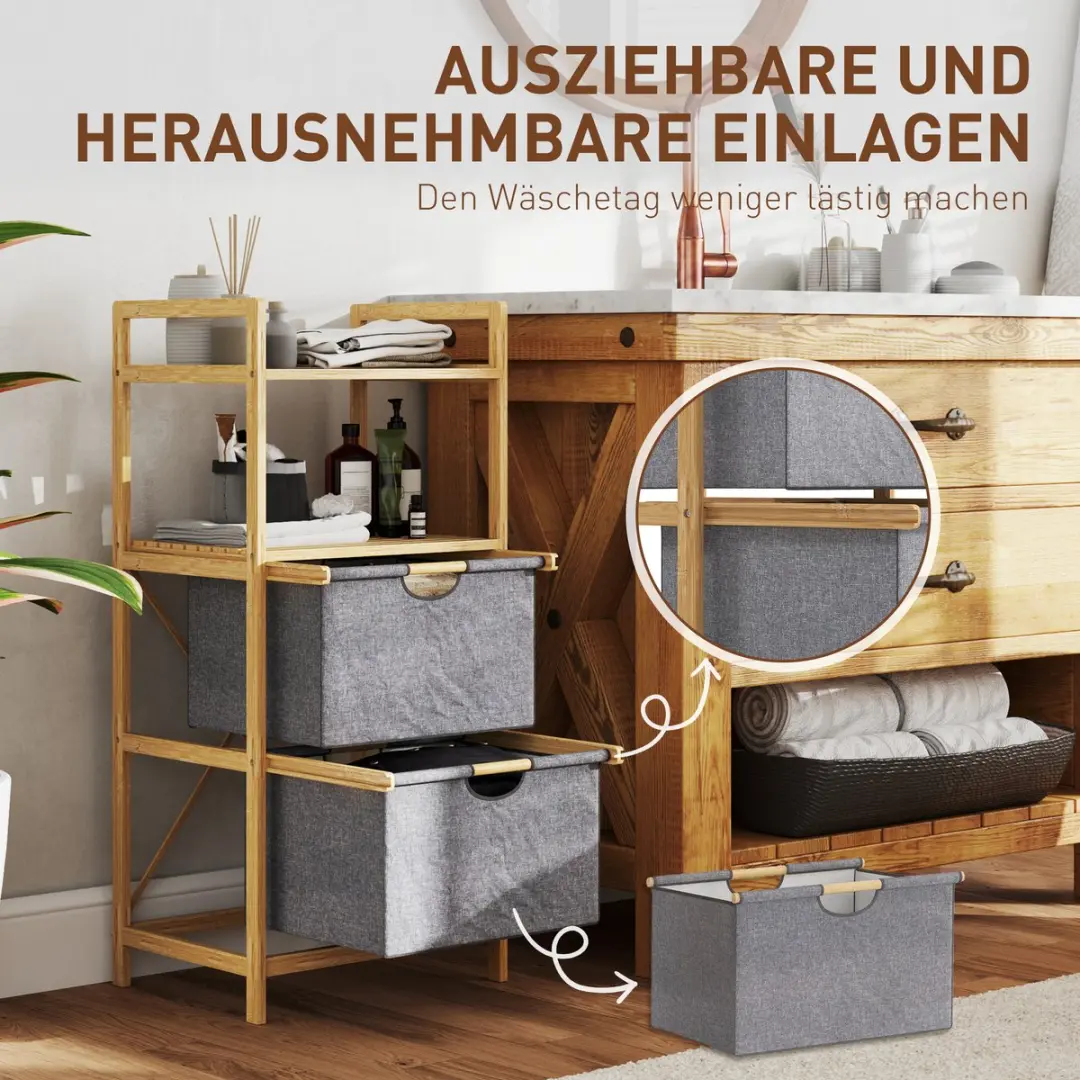 Homcom Wäschekorb 2 Vakken - 44x34x96cm Naturhout