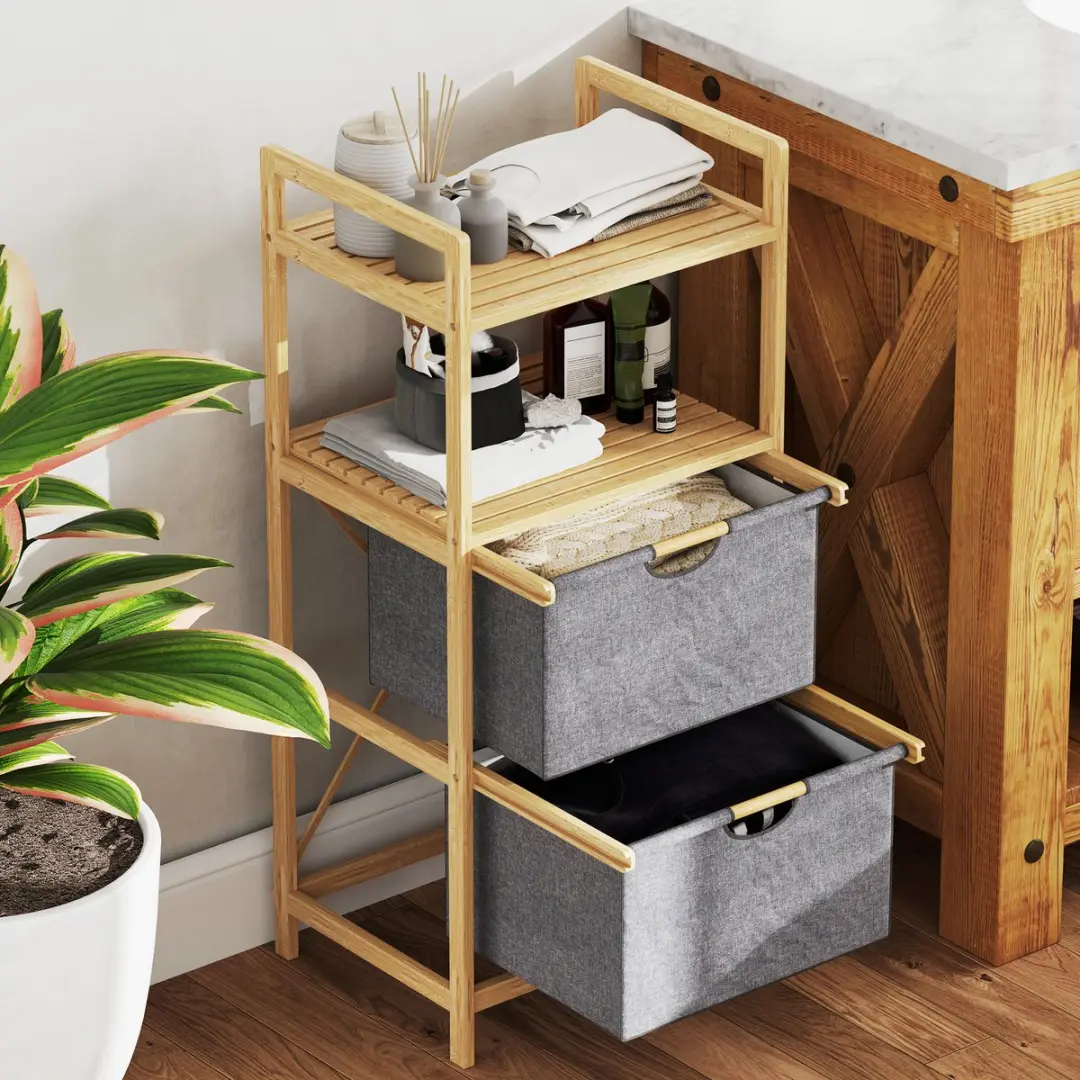 Homcom Wäschekorb 2 Vakken - 44x34x96cm Naturhout