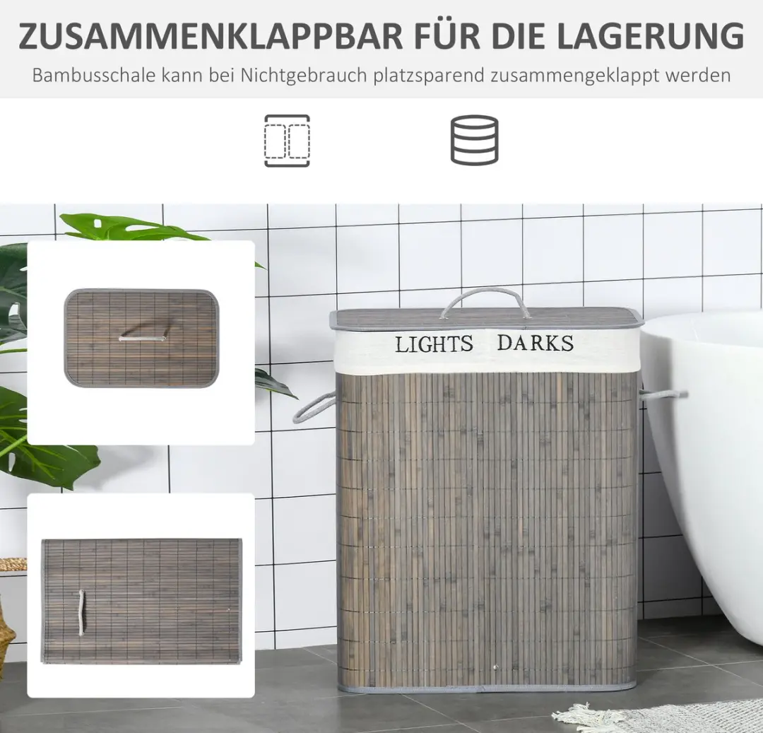 Homcom Wäschekorb 52x32x63cm - 52L - Grijs/Wit
