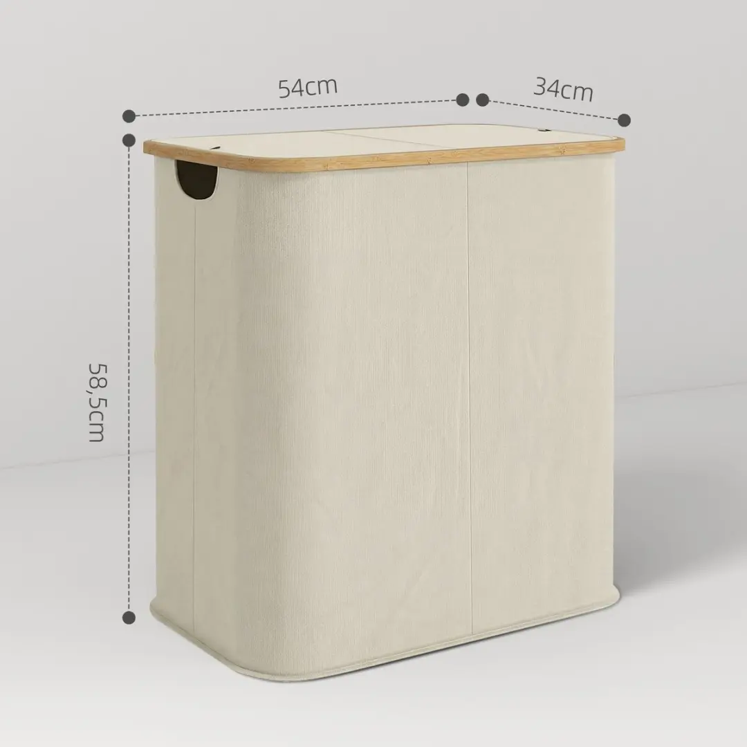 Homcom Wasmand 850-320V00BG - 80L - 2 Vakken - Beige