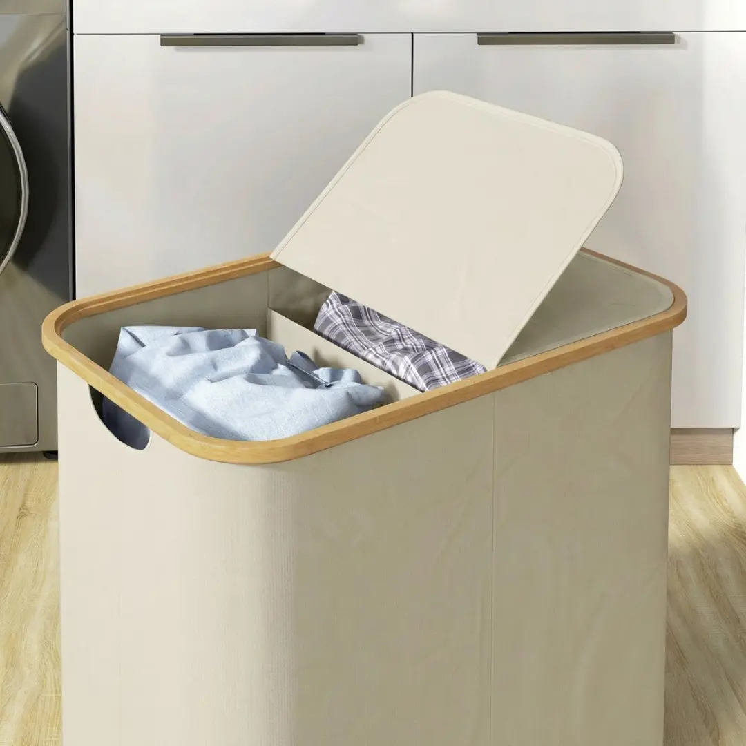 Homcom Wasmand 850-320V00BG - 80L - 2 Vakken - Beige