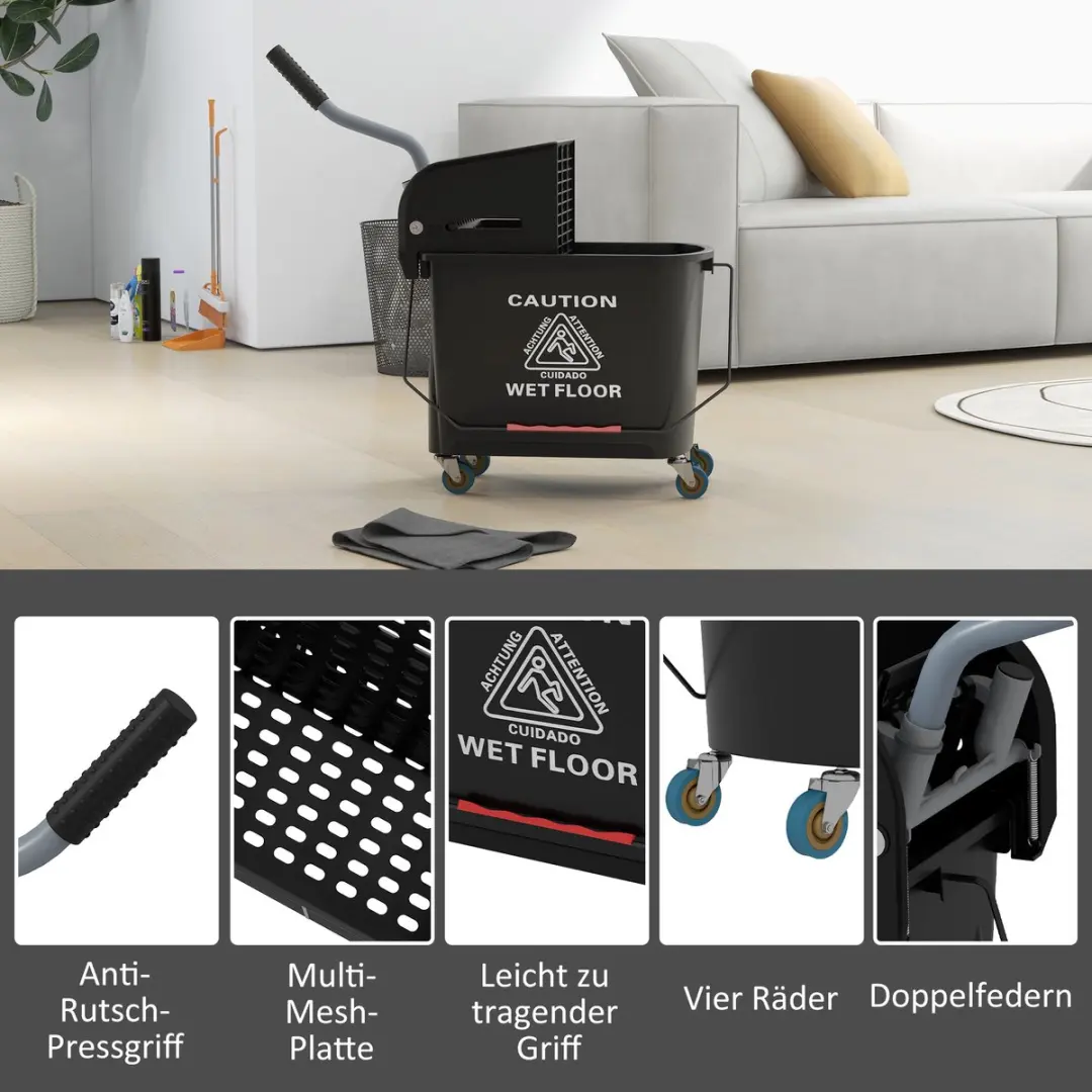 Homcom Putzwagen Kunststof 60L - 70,5cm - Zwart