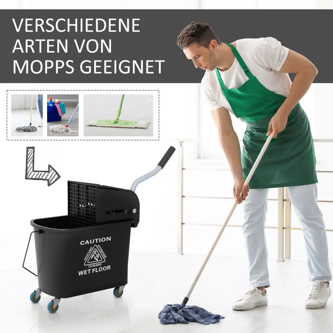 Homcom Putzwagen Kunststof 60L - 70,5cm - Zwart - afbeelding 6 van 6