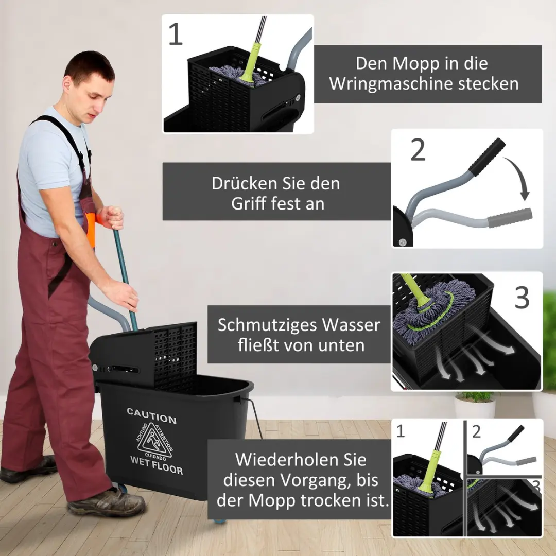 Homcom Putzwagen Kunststof 60L - 70,5cm - Zwart