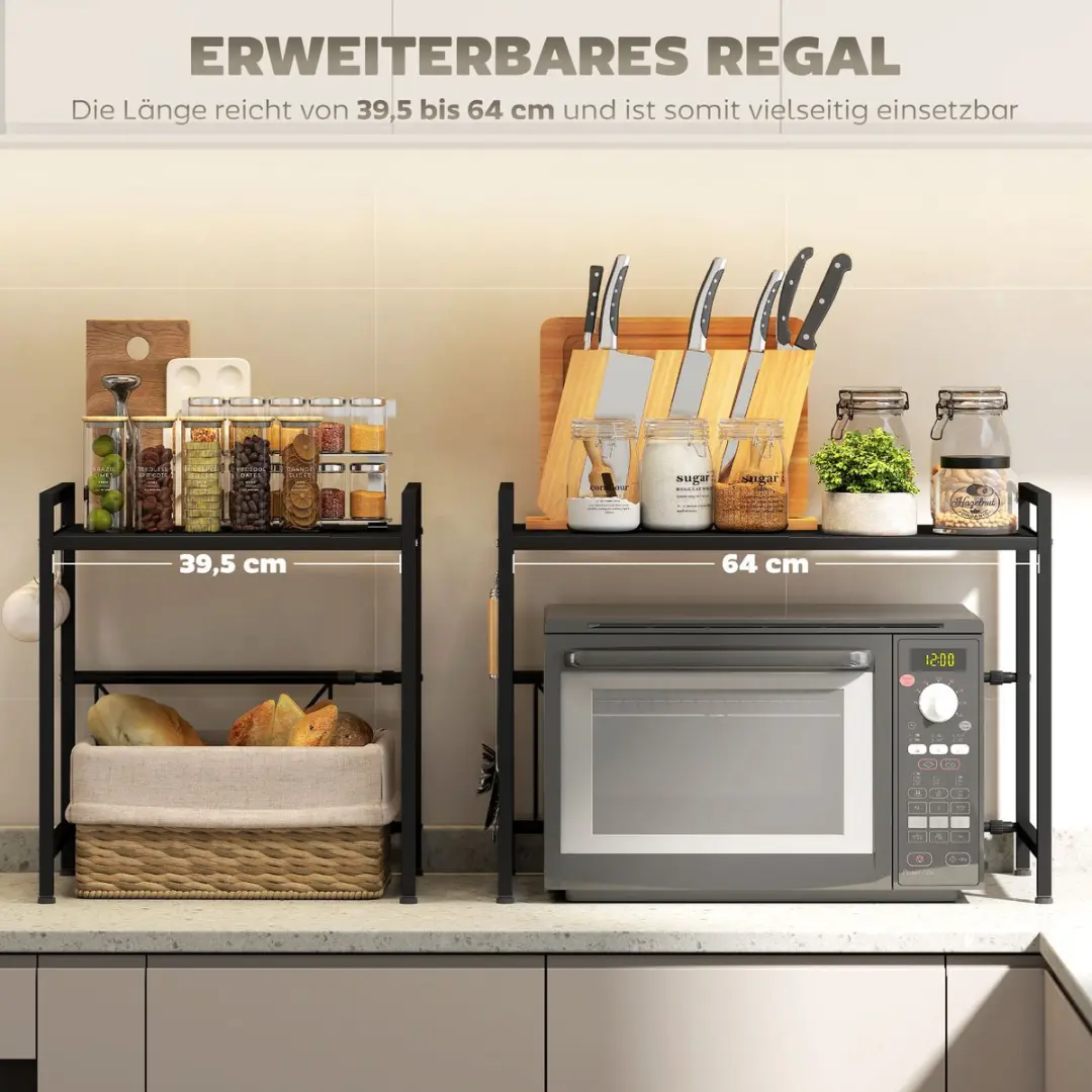 Homcom Keukenopslagplank - 64L x 32B x 47,5H cm - Zwart