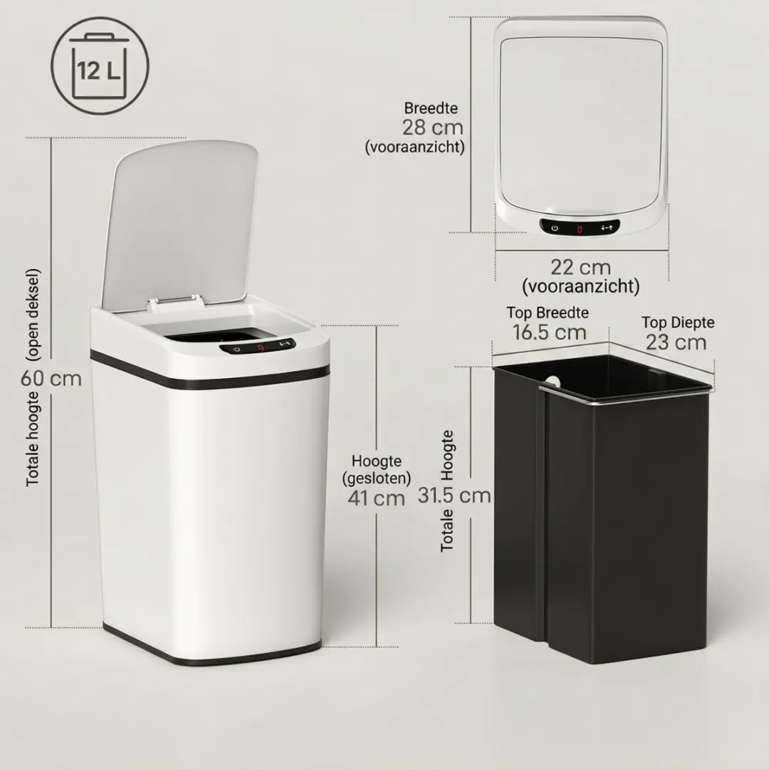 Homcom Touchless Afvalbak 12L - Wit