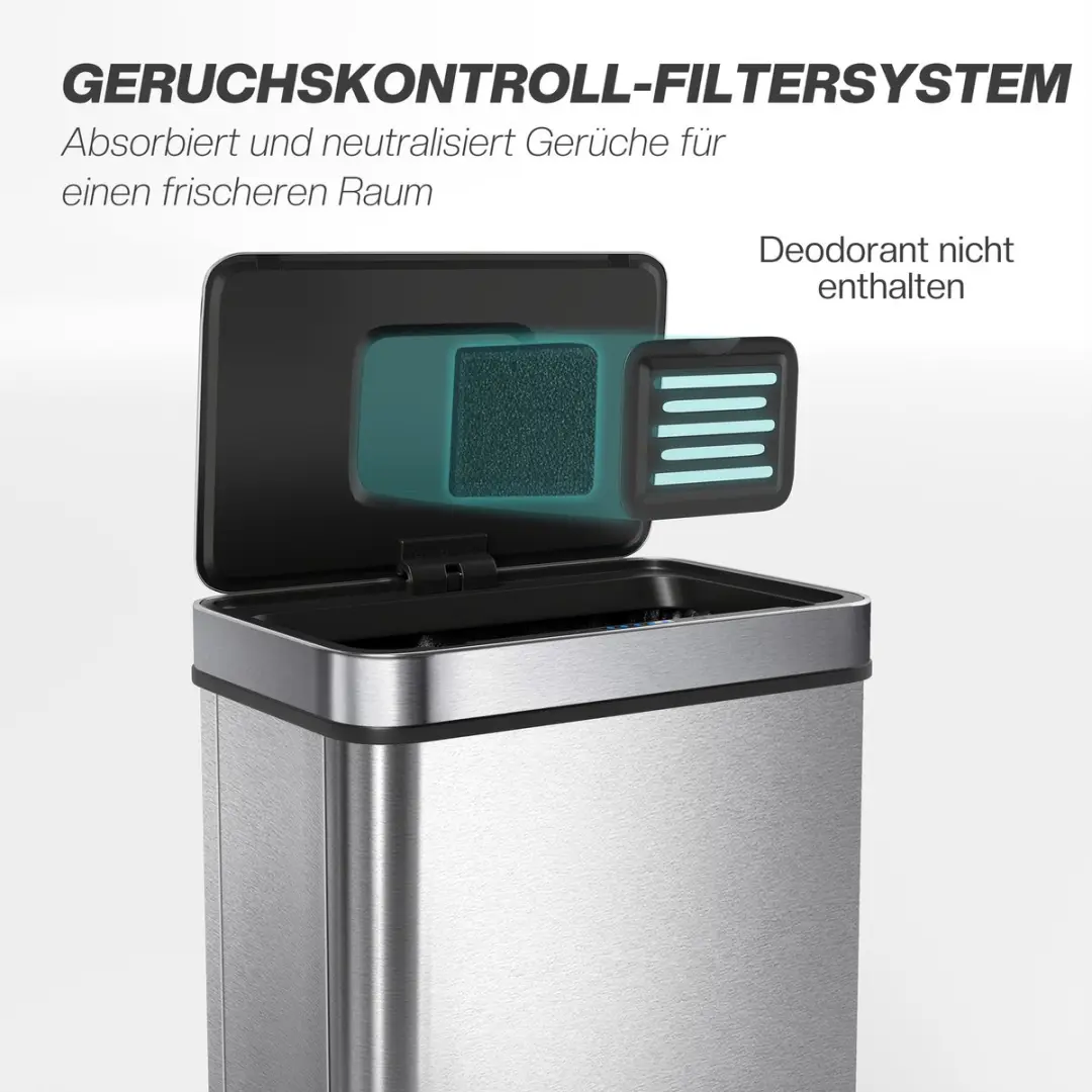 Homcom Sensor Prullenbak 60L - 39x27x66cm Zilver