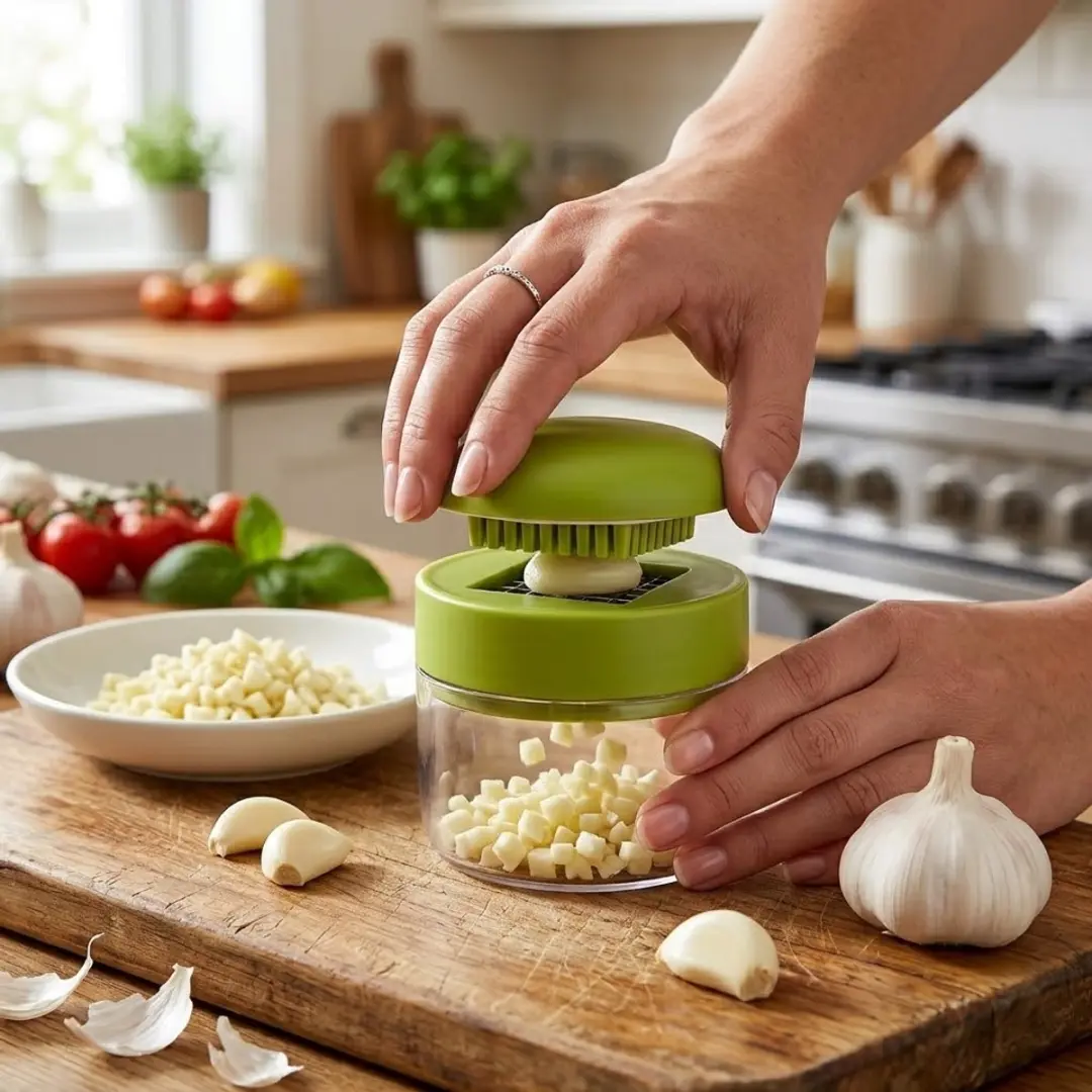 NuveX Knoflookpers met Opvangbakje - Groen/Wit