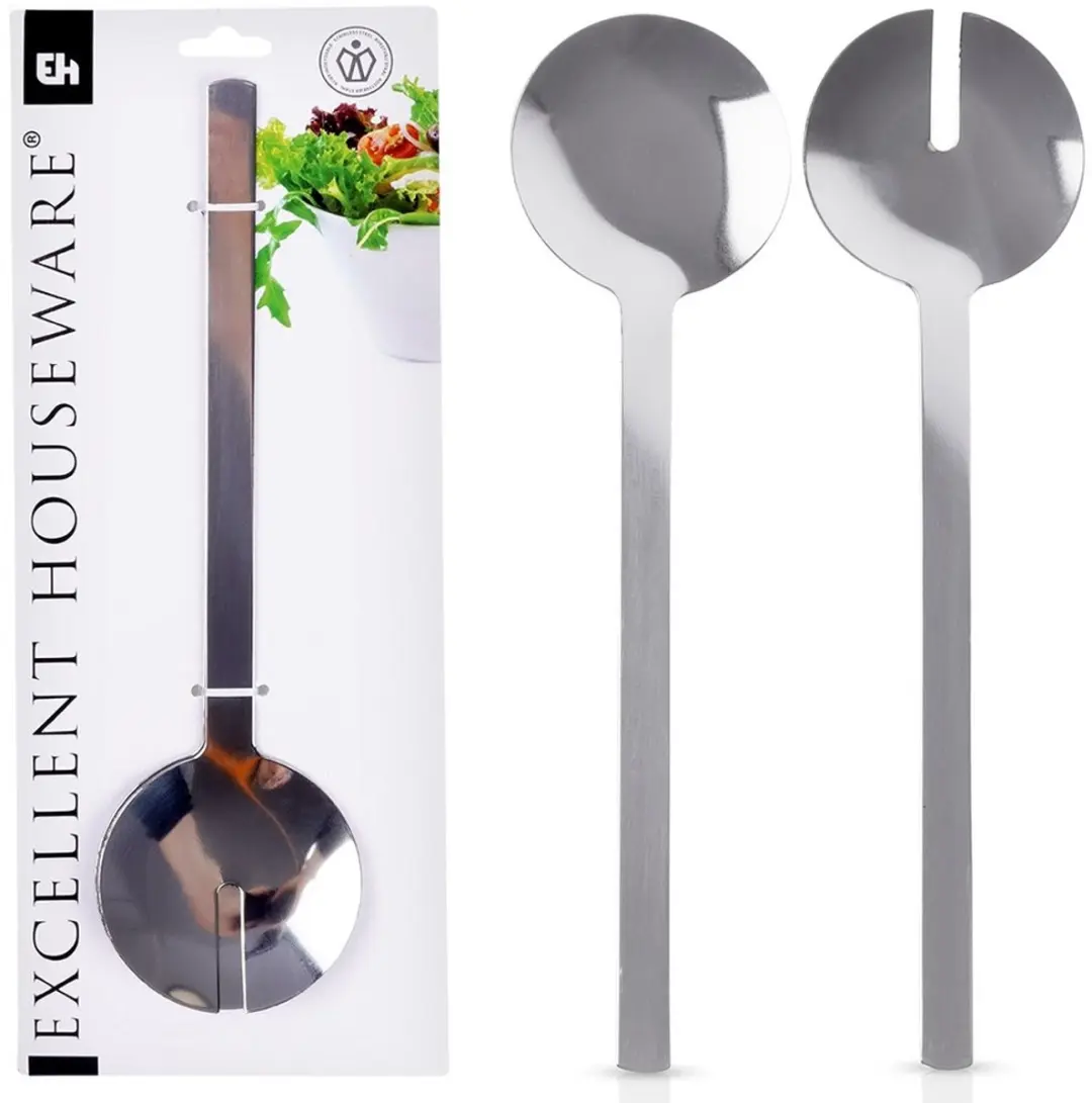 Excellent Houseware Stalen Saladelepels 26cm - 2 Stuks