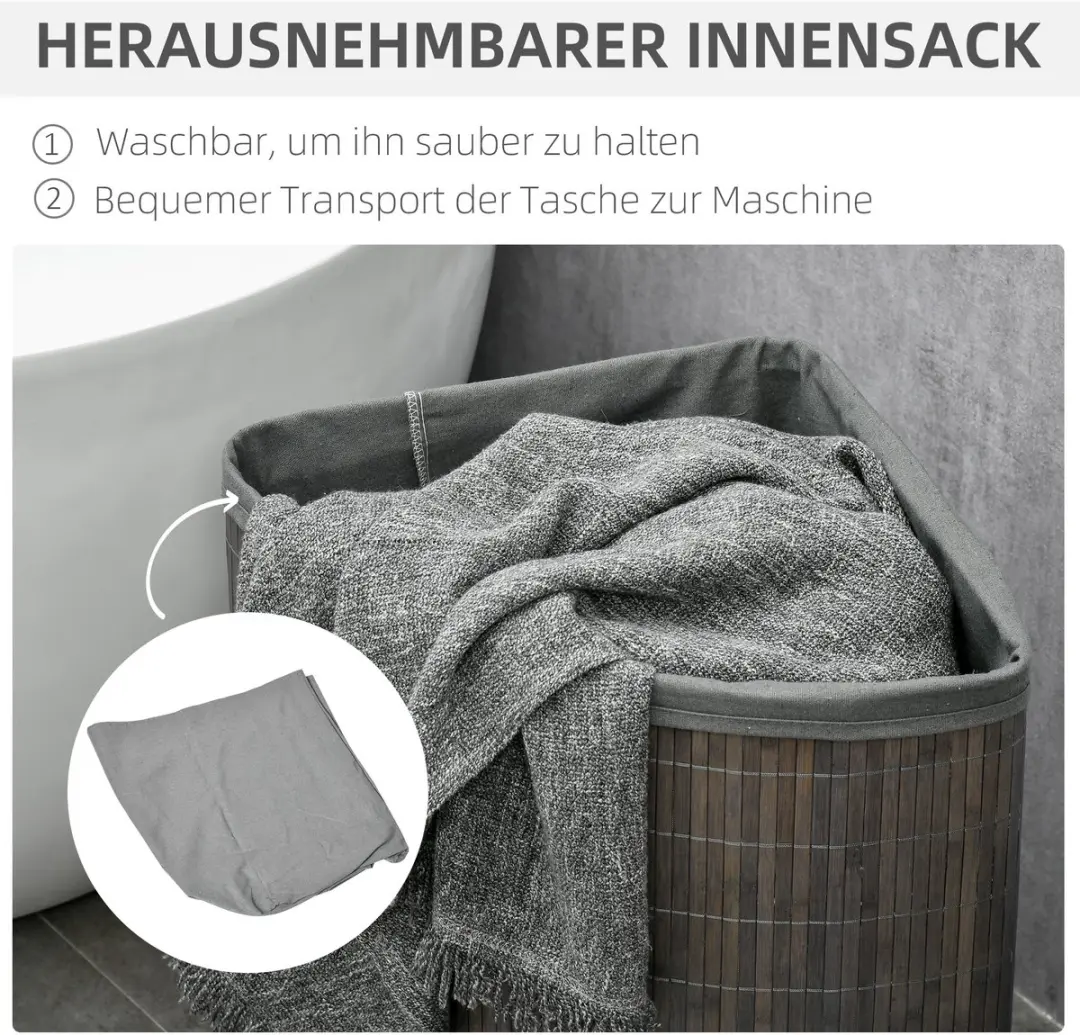 Homcom Bamboe Wasmand 38x38x57cm - Grijs