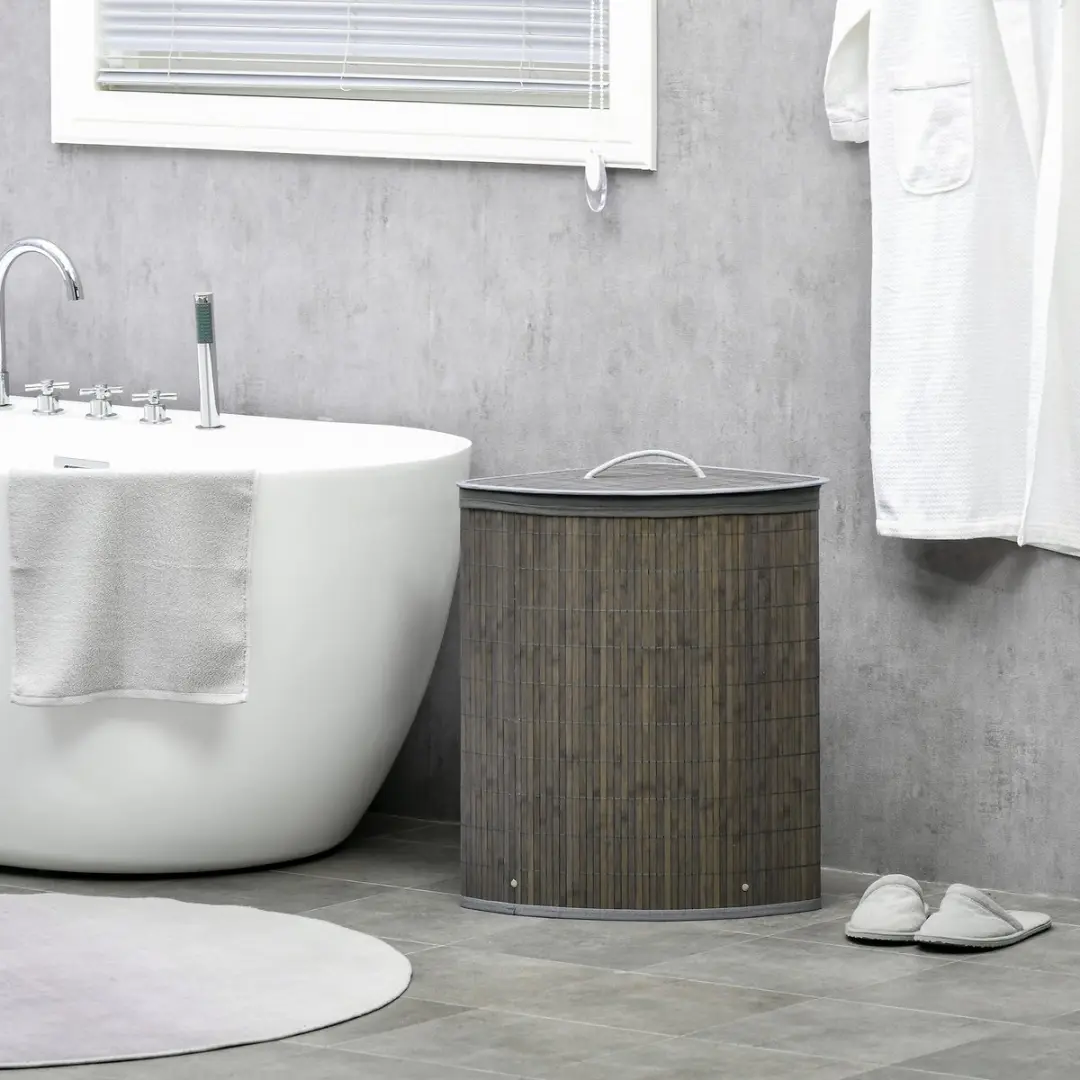 Homcom Bamboe Wasmand 38x38x57cm - Grijs