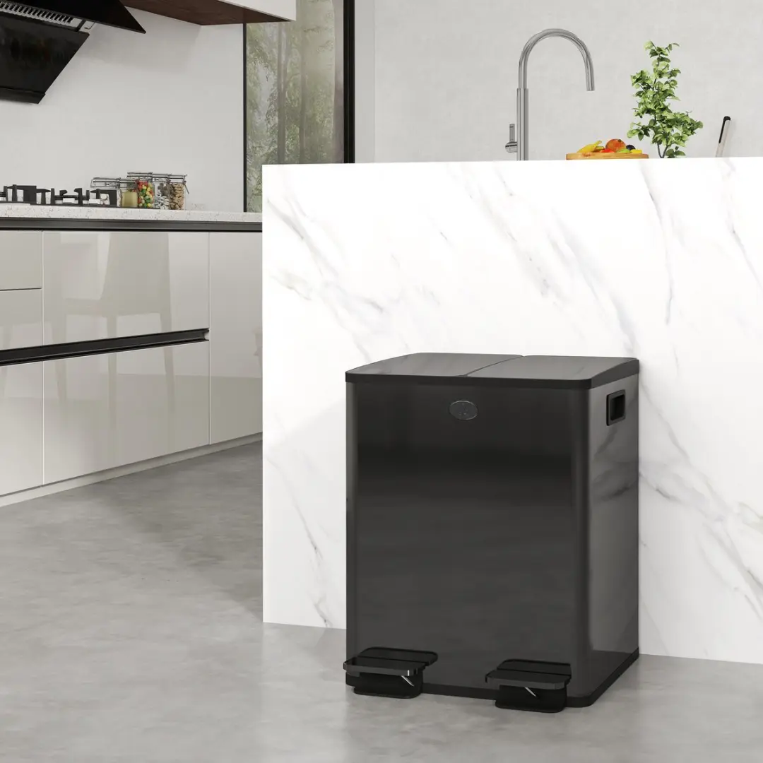 Homcom Prullenbak 40L - 2 Vakken Zwart