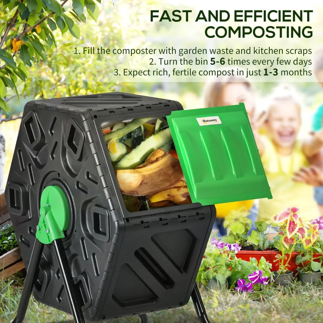 Outsunny Compostbak 65L - 60x49x77cm - Zwart