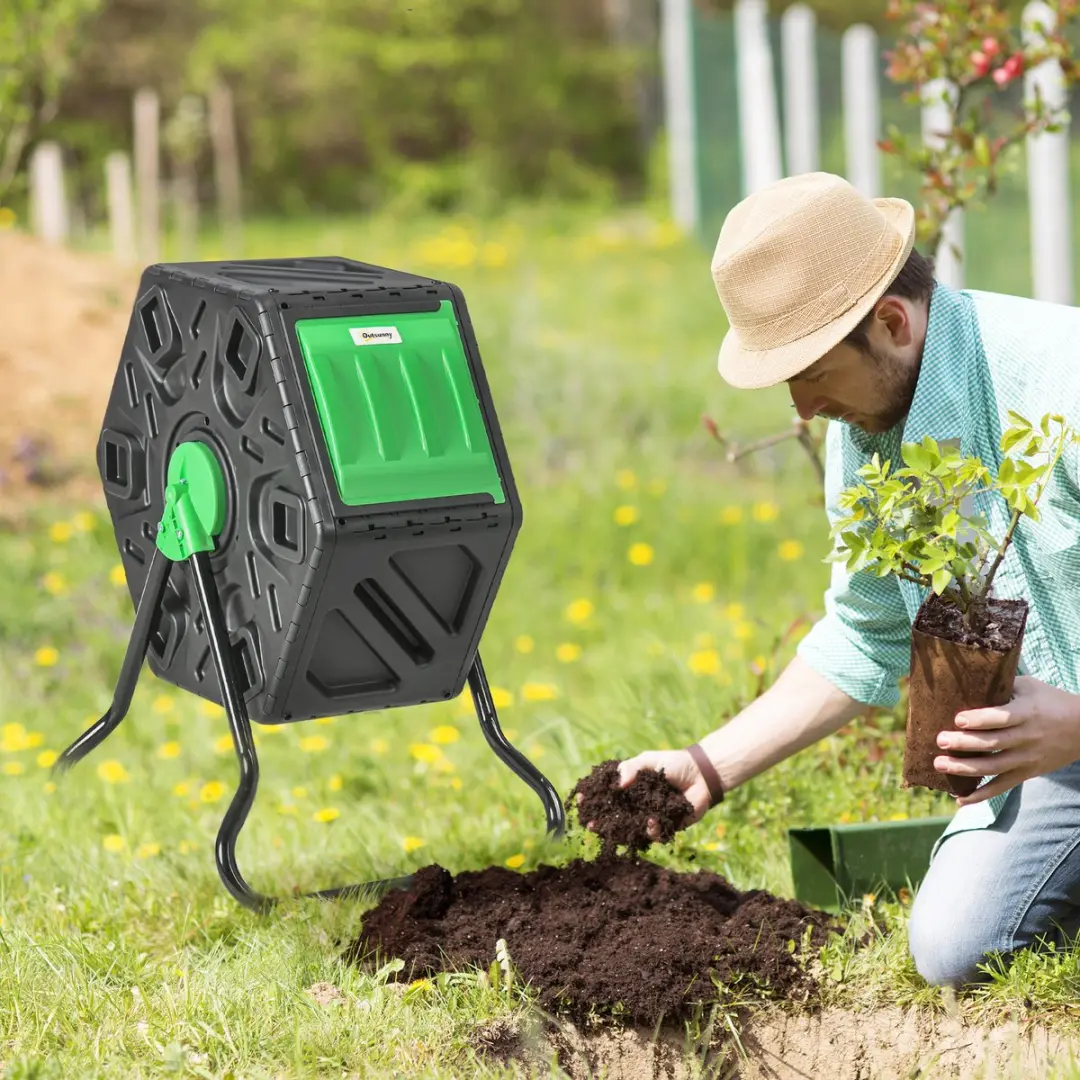 Outsunny Compostbak 65L - 60x49x77cm - Zwart